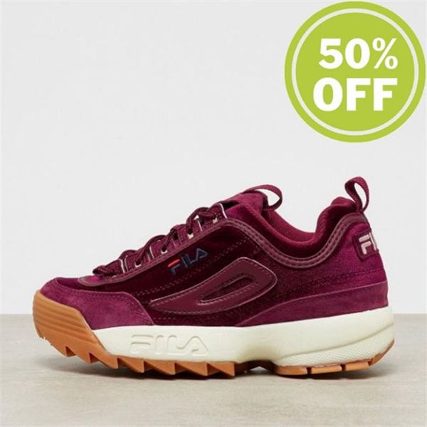 Fila Disruptor Low Velvet Wmn Burgundy Women's Sneakers - Burgundy Red,NZ 295-29708